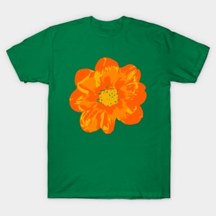 COSMIC COSMOS Big Abstract Floral Summer Bright Flower - Coral Orange Yellow Lime Green - UnBlink Studio by Jackie Tahara T-Shirt